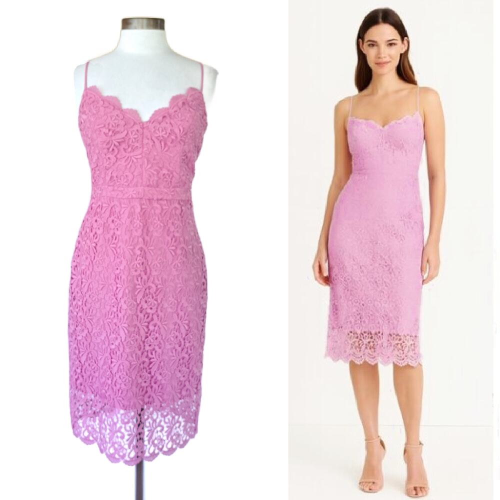 J CREW Guipure Lace Spaghetti Strap Sheath Dress Sz 6 Pink Orchid Dainty Pretty